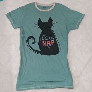 Lazy One Cat Nap Tee - Teal and Black